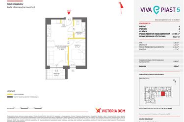 Rzut - Mieszkanie na sprzedaż 2 pokoje o powierzchni 37,21 m² - numer A.98 w Viva Piast 5