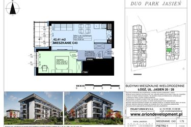 Rzut - Mieszkanie na sprzedaż 2 pokoje o powierzchni 43,41 m² - numer C43 w Duo Park