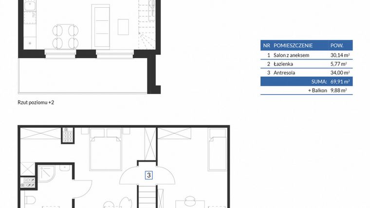 Rzut - Mieszkanie na sprzedaż 2 pokoje o powierzchni 69,91 m² - numer 7D09 w Osiedle Krzeptów VII