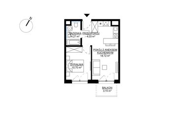 Rzut - Mieszkanie na sprzedaż 2 pokoje o powierzchni 37,72 m² - numer M40 w KWADRAT etap 2