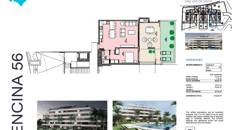 Rzut - Mieszkanie na sprzedaż 1 pokój o powierzchni 57 m² - numer 5 w Santa Rosalía - Murcia