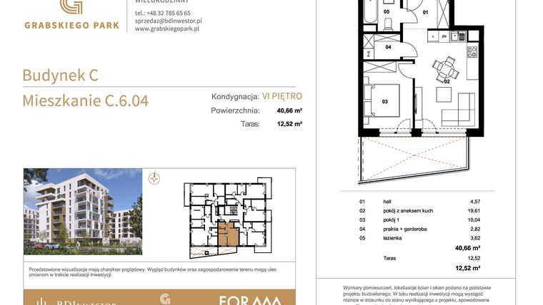 Rzut - Mieszkanie na sprzedaż 2 pokoje o powierzchni 40,66 m² - numer C.6.04 w Grabskiego Park