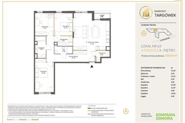 Rzut - Mieszkanie na sprzedaż 4 pokoje o powierzchni 99,82 m² - numer 63 w Markowy Targówek