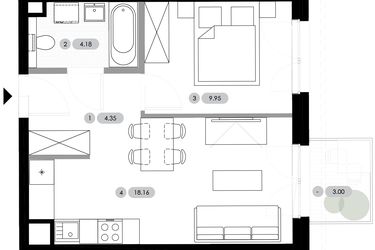 Rzut - Mieszkanie na sprzedaż 2 pokoje o powierzchni 36,64 m² - numer B.2.M2 w Nowe Radwanice