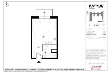 Rzut - Mieszkanie na sprzedaż 1 pokój o powierzchni 34,78 m² - numer D.03.03 w NOW