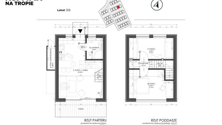 Rzut - Dom na sprzedaż 3 pokoje o powierzchni 49,8 m² - numer B8 w Sea House Wicie