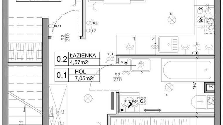 Rzut - Mieszkanie na sprzedaż 3 pokoje o powierzchni 48,03 m² - numer 25 w Manufaktura Marki 2 etap II