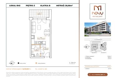 Rzut - Mieszkanie na sprzedaż 1 pokój o powierzchni 26,06 m² - numer B45 w Novy Mateczny