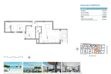 Rzut - Mieszkanie na sprzedaż 2 pokoje o powierzchni 79,91 m² - numer D w Apartamenty w Guardamar del Segura - 17229558