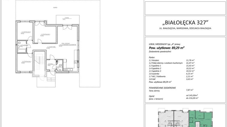 Rzut - Mieszkanie na sprzedaż 4 pokoje o powierzchni 89,29 m² - numer 5A w Białołęcka 327