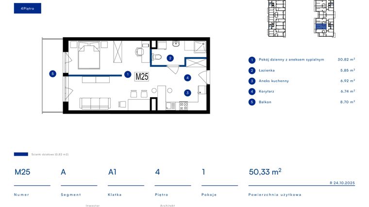 Rzut - Mieszkanie na sprzedaż 1 pokój o powierzchni 50,33 m² - numer 25A w Przy Bursztynowej