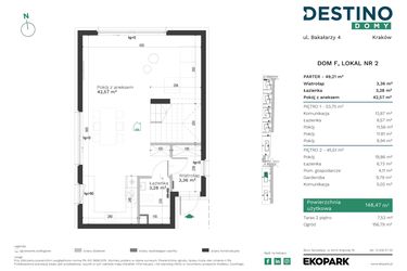 Rzut - Mieszkanie na sprzedaż 5 pokoi o powierzchni 148,47 m² - numer F2 w Destino Domy