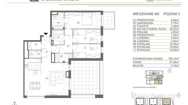 Rzut - Mieszkanie na sprzedaż 4 pokoje o powierzchni 109,12 m² - numer A.3.M2 w Uroczysko Matylda