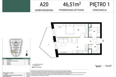 Rzut - Mieszkanie na sprzedaż 2 pokoje o powierzchni 46,51 m² - numer A20 w Drago