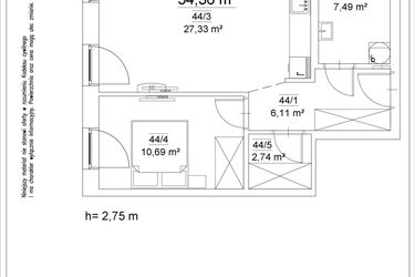 Rzut - Mieszkanie na sprzedaż 2 pokoje o powierzchni 54,36 m² - numer 44 w Osiedle Teatralne 19 - apartamenty inwestycyjne