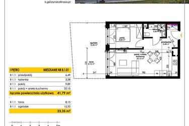 Rzut - Mieszkanie na sprzedaż 2 pokoje o powierzchni 41,76 m² - numer B 1.01 w Park Moniuszki II C