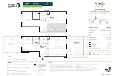 Rzut - Mieszkanie na sprzedaż 1 pokój o powierzchni 107,43 m² - numer AB0004 w Viva Cité 2
