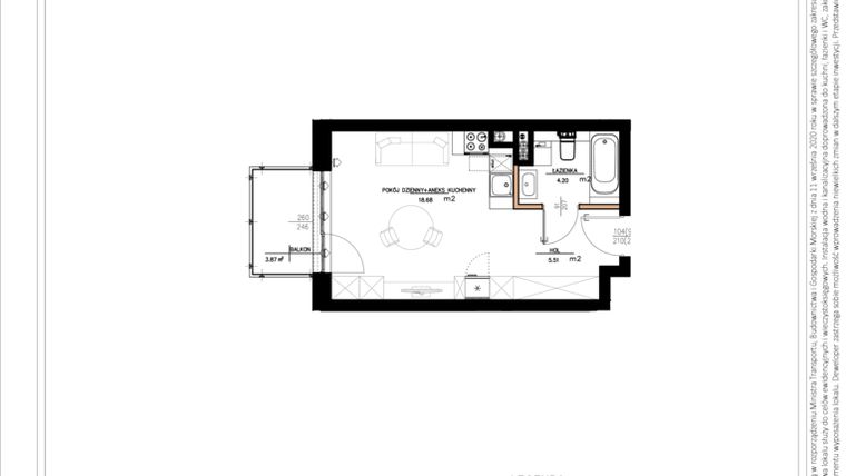 Rzut - Mieszkanie na sprzedaż 1 pokój o powierzchni 28,9 m² - numer B.1.67 w Daszyńskiego Square etap 1
