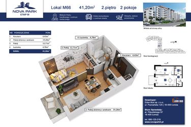 Rzut - Mieszkanie na sprzedaż 2 pokoje o powierzchni 41,2 m² - numer 66 w Nova Park etap III