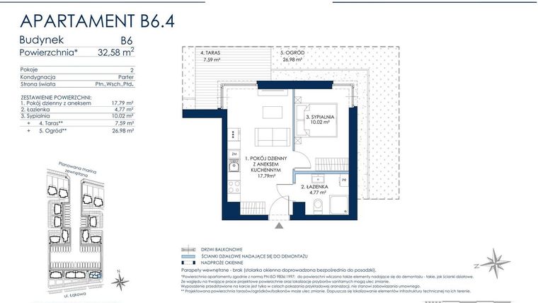 Rzut - Mieszkanie na sprzedaż 2 pokoje o powierzchni 32,58 m² - numer B6.4 w Sol Marina B