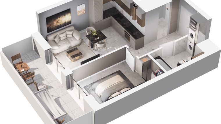 Rzut - Mieszkanie na sprzedaż 2 pokoje o powierzchni 39,06 m² - numer D.07.07 w Mieszkaj w mieście - Na Tysiącleciu budynek D