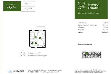 Rzut - Mieszkanie na sprzedaż 2 pokoje o powierzchni 42,46 m² - numer 2.A.2.05 w Murapol EcoOne
