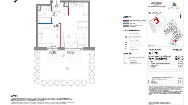Rzut - Mieszkanie na sprzedaż 2 pokoje o powierzchni 37,51 m² - numer A.0.70 w My Forest