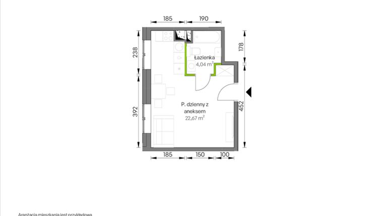 Rzut - Mieszkanie na sprzedaż 1 pokój o powierzchni 26,71 m² - numer A1/02/33 w WUWA Vita
