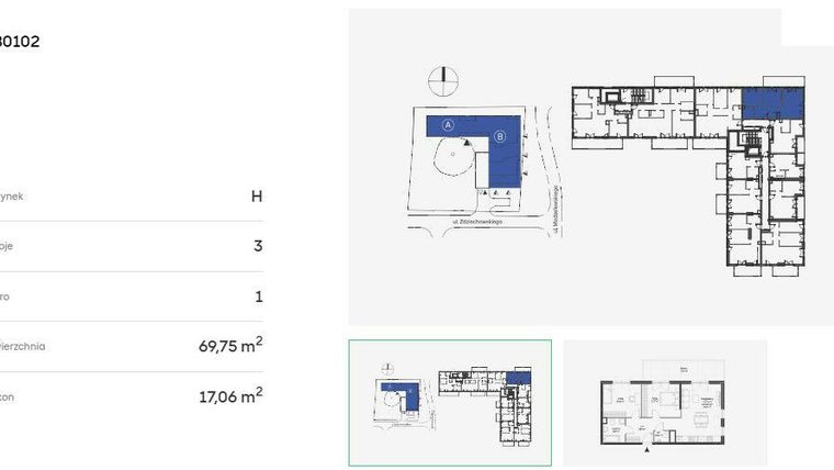 Rzut - Mieszkanie na sprzedaż 3 pokoje o powierzchni 69,75 m² - numer HB0102 w Holm House 5