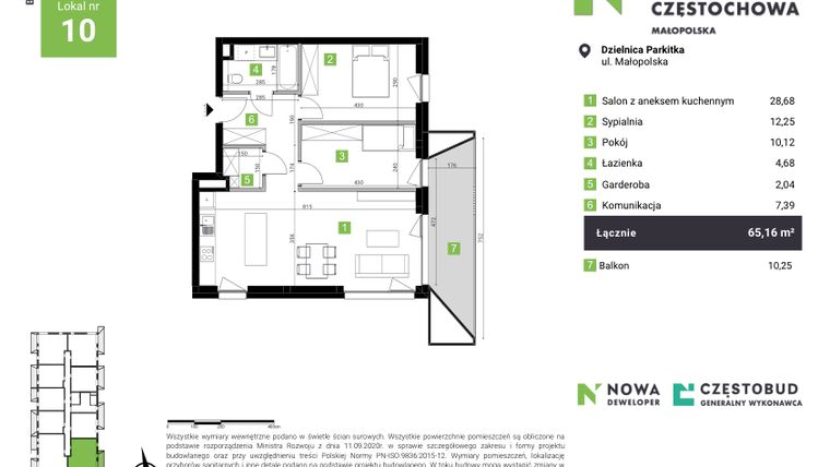 Rzut - Mieszkanie na sprzedaż 3 pokoje o powierzchni 65,16 m² - numer B10 w Nowa Częstochowa Małopolska