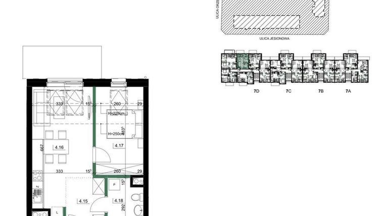 Rzut - Mieszkanie na sprzedaż 3 pokoje o powierzchni 41,5 m² - numer D22/2 w Orzechowa Osada etap II
