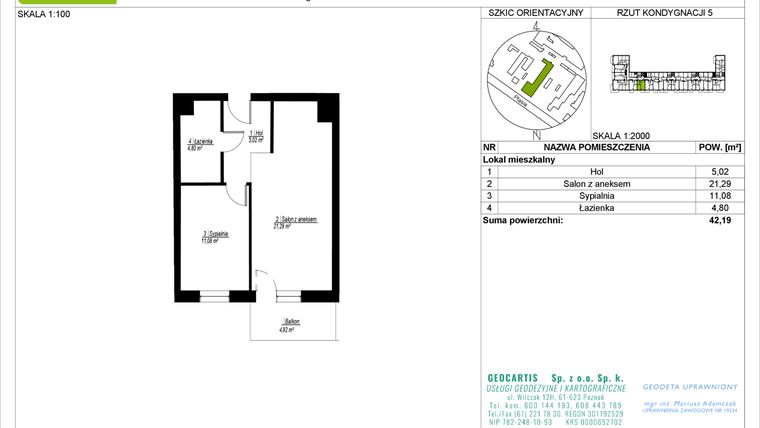 Rzut - Mieszkanie na sprzedaż 2 pokoje o powierzchni 42,19 m² - numer 28/30 w Symfonia Ptasia 28