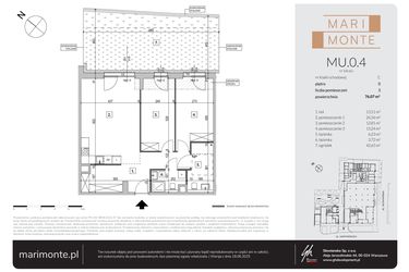 Rzut - Mieszkanie na sprzedaż 3 pokoje o powierzchni 75,81 m² - numer MU.0.4 w Marimonte - apartamenty inwestycyjne