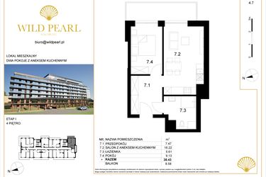 Rzut - Mieszkanie na sprzedaż 2 pokoje o powierzchni 38,43 m² - numer 4.7 w Wild Pearl