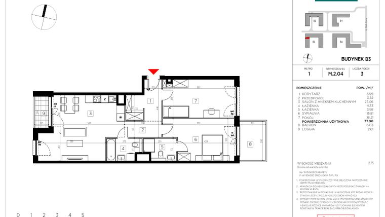 Rzut - Mieszkanie na sprzedaż 3 pokoje o powierzchni 77,9 m² - numer M.2.04 w CityFlow etap II