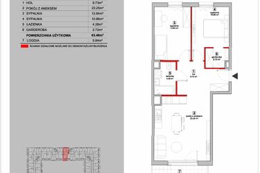 Rzut - Mieszkanie na sprzedaż 3 pokoje o powierzchni 63,48 m² - numer P9.03.2.79 w Osiedle Poematu II