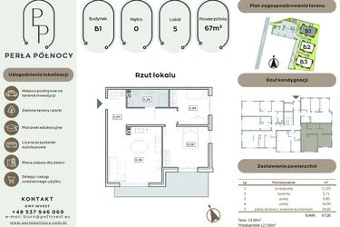 Rzut - Mieszkanie na sprzedaż 3 pokoje o powierzchni 67 m² - numer B1.0_5 w Perła Północy etap 2
