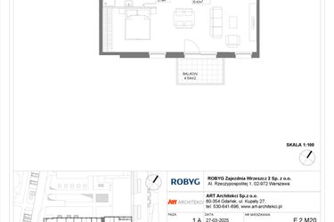 Rzut - Mieszkanie na sprzedaż 1 pokój o powierzchni 42,88 m² - numer E.2M20 w Nowa Wałowa bud. E