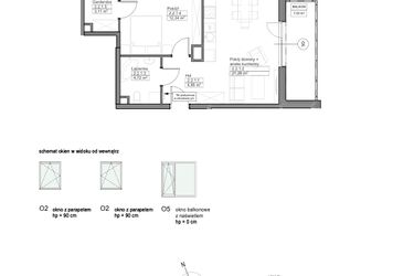 Rzut - Mieszkanie na sprzedaż 2 pokoje o powierzchni 46,3 m² - numer B.2.2.1 w Optima VIII
