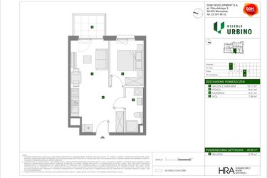 Rzut - Mieszkanie na sprzedaż 2 pokoje o powierzchni 38,68 m² - numer C38 w Osiedle Urbino etap 4.2