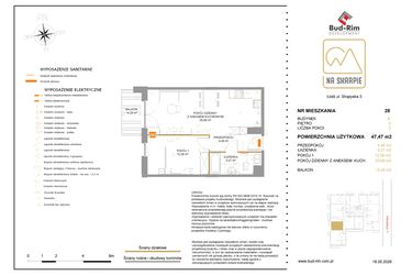 Rzut - Mieszkanie na sprzedaż 2 pokoje o powierzchni 47,47 m² - numer B28 w Na Skarpie bud. B
