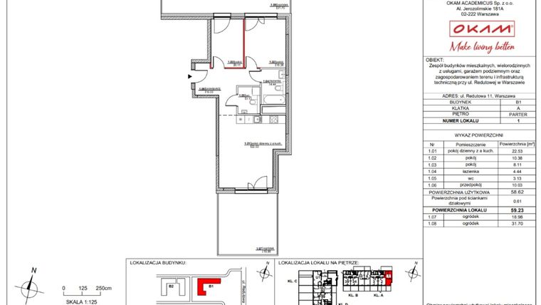 Rzut - Mieszkanie na sprzedaż 3 pokoje o powierzchni 58,62 m² - numer A.1.01 w CityFlow