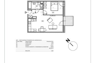 Rzut - Mieszkanie na sprzedaż 2 pokoje o powierzchni 49,24 m² - numer I.M15 w Osiedle Glivia Zachodnia