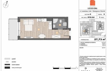 Rzut - Mieszkanie na sprzedaż 1 pokój o powierzchni 27,73 m² - numer 57 - C5.8 w Osiedle Łososiowa