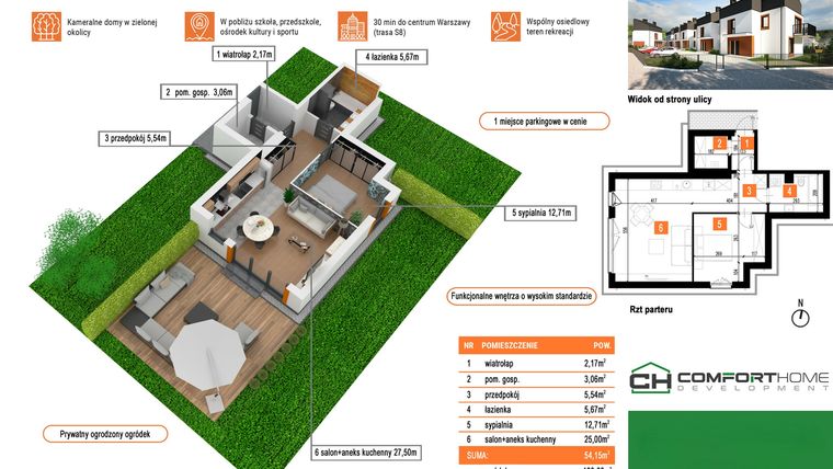 Rzut - Mieszkanie na sprzedaż 2 pokoje o powierzchni 54,15 m² - numer G1 w Osiedle Witosa