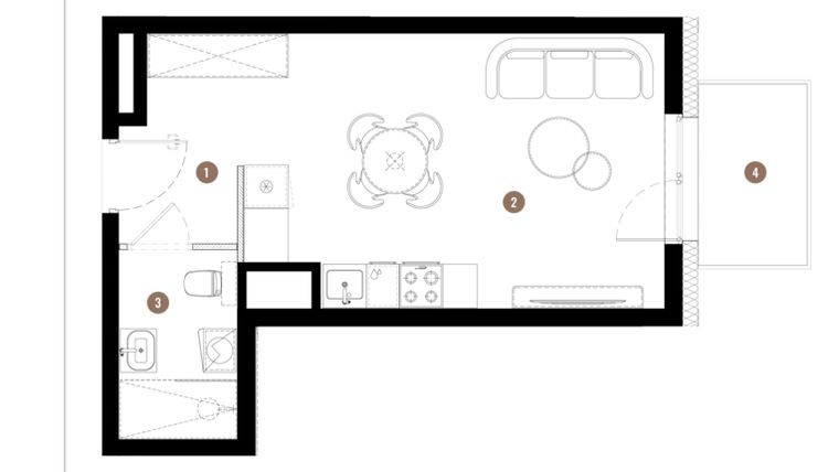 Rzut - Mieszkanie na sprzedaż 1 pokój o powierzchni 29,69 m² - numer C3.01.07 w Apartamenty Reytana
