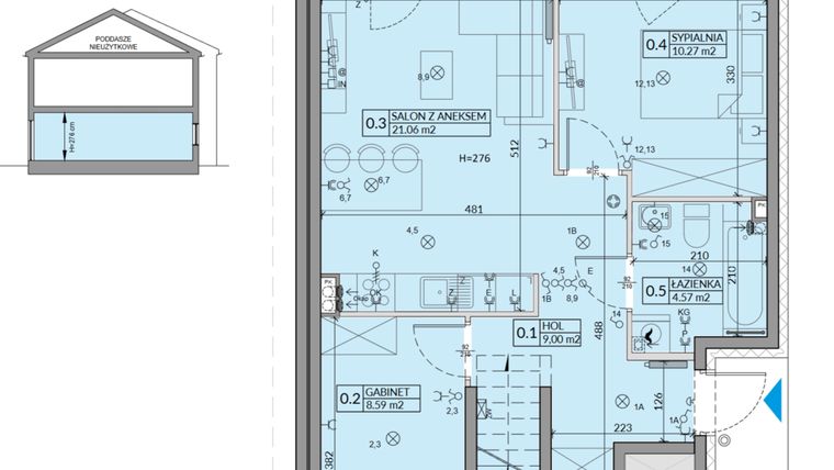 Rzut - Mieszkanie na sprzedaż 3 pokoje o powierzchni 53,49 m² - numer 58A w Domy na Witosa etap 2A i 2B