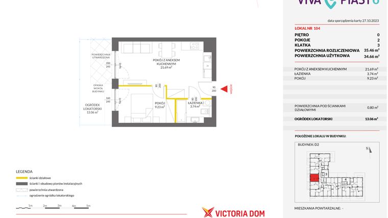 Rzut - Mieszkanie na sprzedaż 2 pokoje o powierzchni 35,51 m² - numer 104 w Viva Piast 6