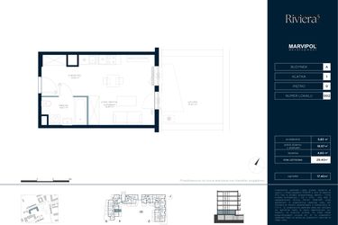 Rzut - Mieszkanie na sprzedaż 1 pokój o powierzchni 29,4 m² - numer A.M002 w Riviera⁵