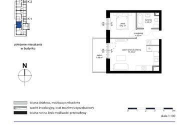 Rzut - Mieszkanie na sprzedaż 2 pokoje o powierzchni 33,96 m² - numer M18 w Kwarcowe Wzgórze